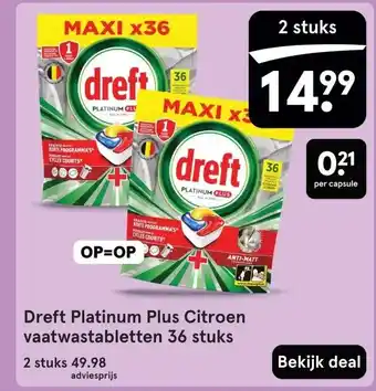 Etos Dreft Platinum Plus Citroen vaatwastabletten aanbieding