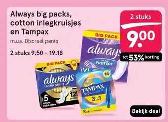 Etos Always big packs, cotton inlegkruisjes en Tampax aanbieding