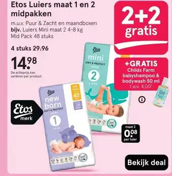 Etos Etos Luiers maat 1 en 2 midpakken aanbieding