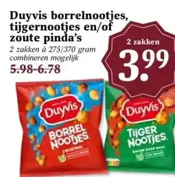 Boon`s Markt Duyvis borrelnootjes, tijgernootjes en/of zoute pinda's aanbieding