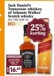 Boon`s Markt Jack Daniel's Tennessee whiskey of Johnnie Walker Scotch whisky aanbieding