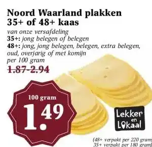 Boon`s Markt Noord Waarland plakken 35+ of 48+ kaas aanbieding