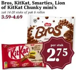 Boon`s Markt Bros, KitKat, Smarties, Lion of KitKat Chunky mini's aanbieding
