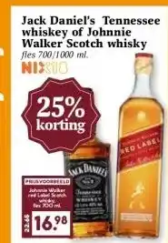 Boon`s Markt Jack Daniel's Tennessee whiskey of Johnnie Walker Scotch whisky aanbieding