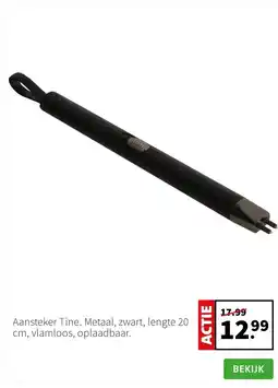 Intratuin Aansteker Tine. Metaal, zwart, lengte 20 cm, vlamloos, oplaadbaar. aanbieding