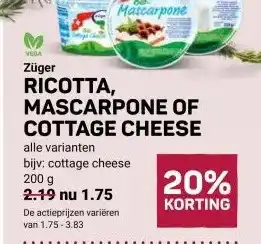 Ekoplaza RICOTTA, MASCARPONE OF COTTAGE CHEESE aanbieding