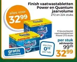 Trekpleister Finish vaatwastabletten Power en Quantum jaarvolume aanbieding