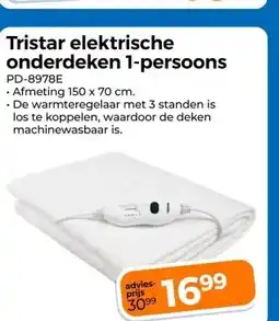 Trekpleister Tristar elektrische onderdeken 1-persoons aanbieding