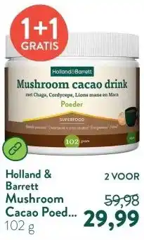 Holland & Barrett Mushroom Cacao Poeder Drink - 102g aanbieding