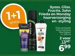 Trekpleister Syoss, Gliss, Fructis, John Frieda en Monday haarverzorging en -styling aanbieding