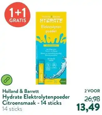 Holland & Barrett Hydrate Elektrolytenpoeder Citroensmaak - 14 sticks aanbieding