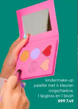 HEMA kindermake-up palette met 4 kleuren oogschaduw, 1 lipgloss en 1 blush aanbieding