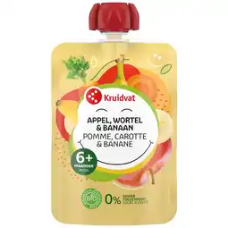 Kruidvat Kruidvat 6+M Bio Banaan met Appel en Wortel Knijpzakje aanbieding