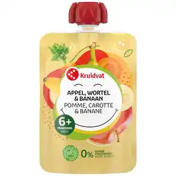 Kruidvat Kruidvat 6+M Bio Banaan met Appel en Wortel Knijpzakje aanbieding