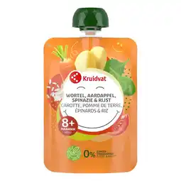 Kruidvat Kruidvat 8+M Bio Wortel, Aardappel, Spinazie & Rijst Knijpzakje aanbieding