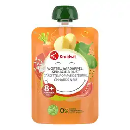Kruidvat Kruidvat 8+M Bio Wortel, Aardappel, Spinazie & Rijst Knijpzakje aanbieding