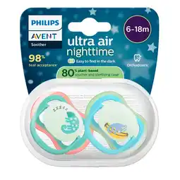 Kruidvat Philips Avent Soother Ultra Air 6-18M SCF376/28 Nighttime Fopspeen aanbieding