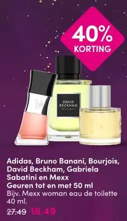 DA Adidas, Bruno Banani, Bourjois, David Beckham, Gabriela Sabatini en Mexx Geuren tot en met 50 ml aanbieding