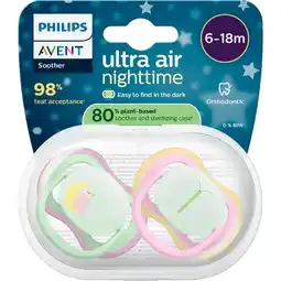 Etos Philips Avent Fopspeen Ultra Air Night 6-18M Double Pack - SCF376/29 aanbieding