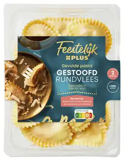 PLUS Feestelijk PLUS Gevulde pasta met gestoofd rundvlees i aanbieding