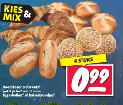 Nettorama Roomboter croissantsx petit pains wit of bruin tijgerbollen of kaiserbroodjes aanbieding