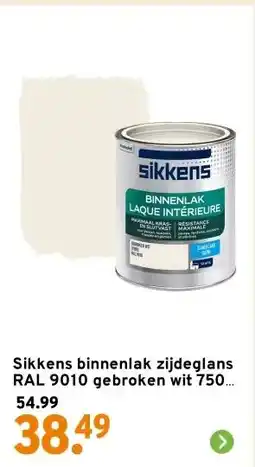 GAMMA Sikkens binnenlak zijdeglans RAL 9010 gebroken wit 750 ml aanbieding