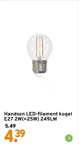 GAMMA Handson LED-filament kogel E27 2W(=25W) 249LM aanbieding