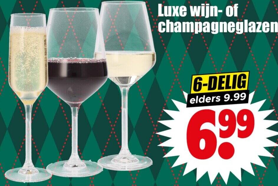 Luxe wijn-of champagneglazen aanbieding bij Dirk Luxe wijn-of champagneglazen aanbieding bij Dirk