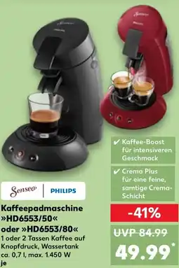 Kaufland DE Kaffeepadmaschine HD6553/50 oder HD6553/80 aanbieding