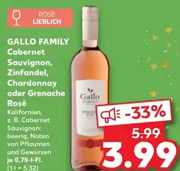 Kaufland DE Gallo Family Cabernet Sauvignon, Zinfandel, Chardonnay oder Grenache Rosé aanbieding