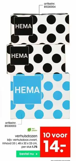 HEMA Verhuisdozen bijv. verhuisdoos zwart, inhoud 35 I, 48 x 32 x 23 cm per stuk 10 voor aanbieding