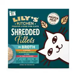 Zooplus Lily's Kitchen Shredded Fillets Katten 8 x 70 g - Gemengd pakket in bouillon (4 Soorten) aanbieding