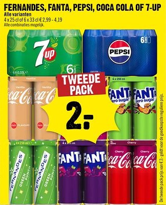 Dirck 3 Fernandes, fanta, pepsi, coca cola of 7-up aanbieding