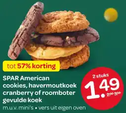 Spar SPAR American cookies, havermoutkoek cranberry of roomboter gevulde koek aanbieding