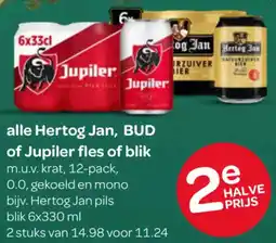 Spar Alle Hertog Jan, BUD of Jupiler fles of blik aanbieding
