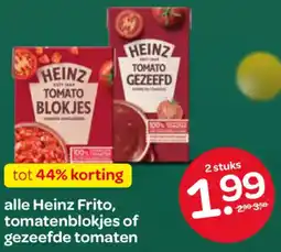 Spar Alle Heinz Frito, tomatenblokjes of gezeefde tomaten aanbieding