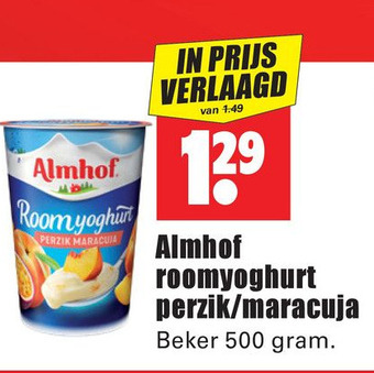 Dirk Almhof roomyoghurt perzik/maracuja aanbieding