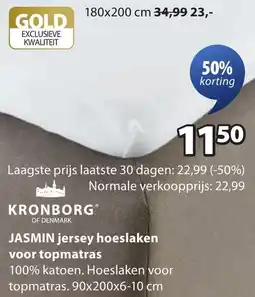 Jysk Kronborg Jasmin jersey hoeslaken voor topmatras aanbieding