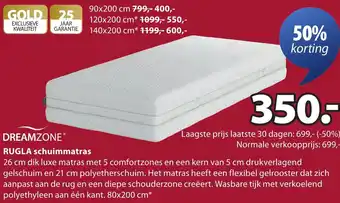 Jysk Dreamzone Rugla schuimmatras aanbieding