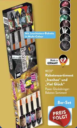 ALDI Weco Raketensortiment Ivanhoe und Viel Glück aanbieding