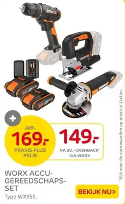 Praxis Worx accu-gereedschapset aanbieding