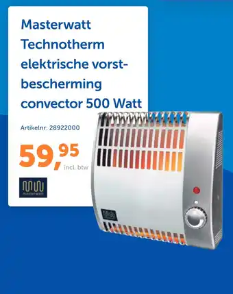 Warmteservice Masterwatt Technotherm elektrische vorstbescherming convector 500 Watt aanbieding