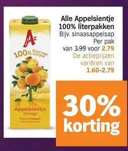 Albert Heijn Alle Appelsientje 100% literpakken aanbieding
