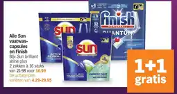 Albert Heijn Alle Sun vaatwas capsules en Finish aanbieding