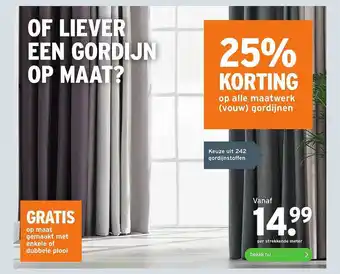 GAMMA Op Alle Maatwerk (Vouw) Gordijnen 25% Korting aanbieding