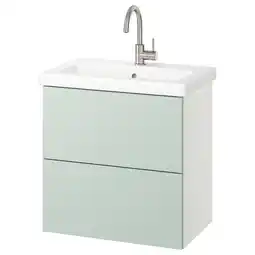 IKEA Moderne groengrijze badkamermeubel met vierkante wastafel en zilveren kraan aanbieding