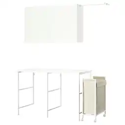 IKEA Een witte enhet wasopstelling, inclusief inklapbare tafels, ophangrekken en een rollende waszak aanbieding