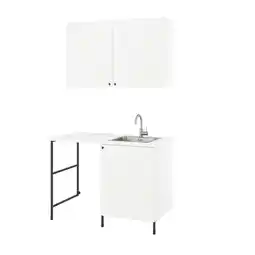 IKEA Moderne witte enhet wasunit met spoelbak, opbergruimte en zwarte metalen accenten aanbieding
