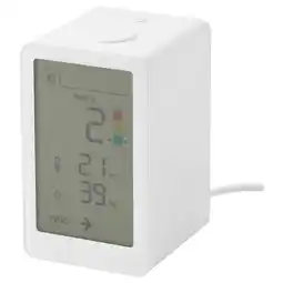 IKEA De witte vindstyrka luchtmonitor geeft pm2 weer. 5, temperatuur, vochtigheid, vos aanbieding
