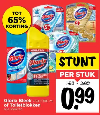 Vomar Voordeelmarkt Glorix Bleek 750-1000 ml of Toiletblokken aanbieding